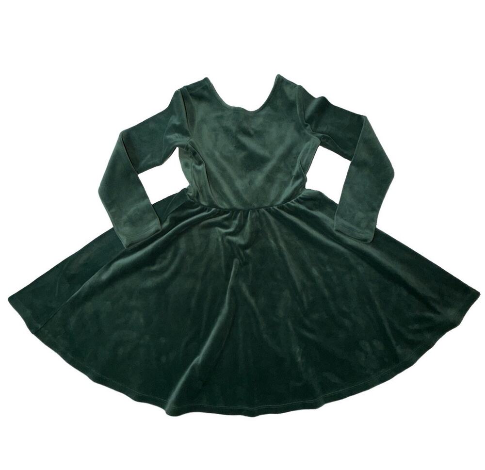 Tea Collection Girls Velour Skater Dress in Pine Needles Green Sz 8